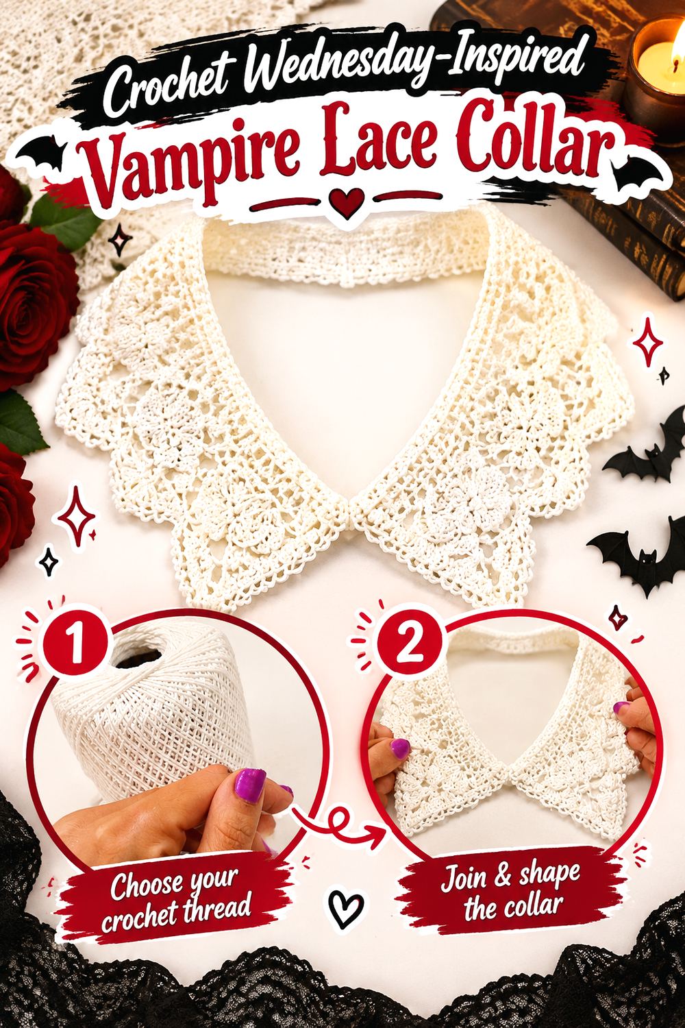 Crochet Wednesday Inspired Vampire Lace Collar