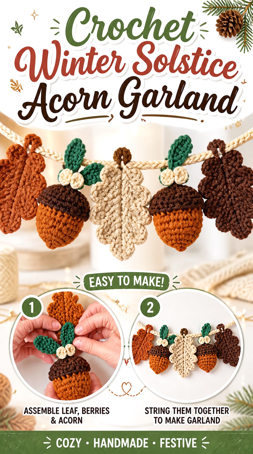 Crochet Winter Solstice Acorn Garland