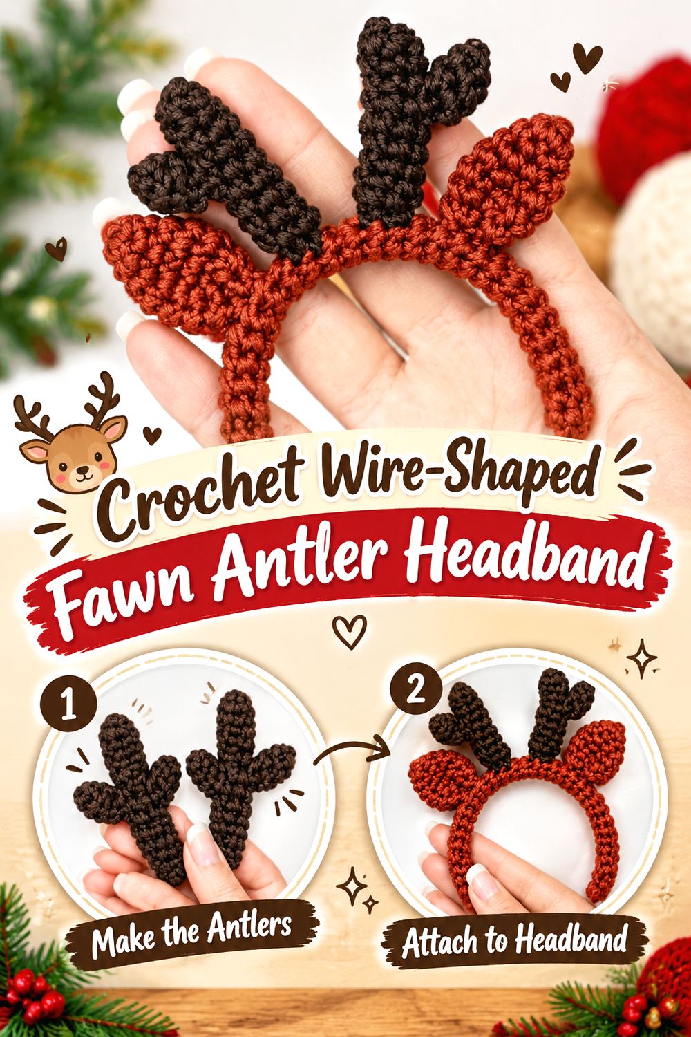 Crochet Wire Shaped Fawn Antler Headband