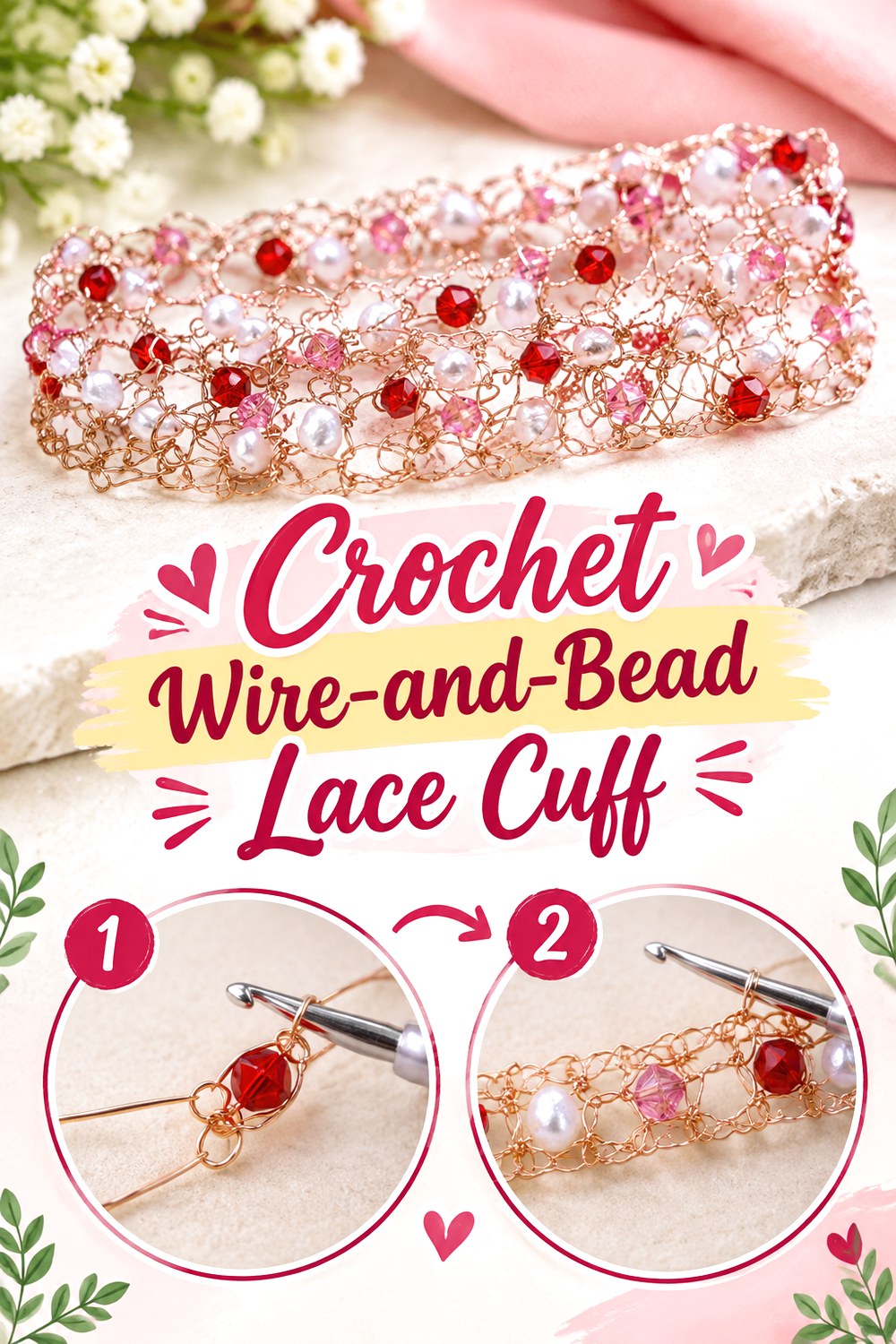 Crochet Wire and Bead Lace Cuff