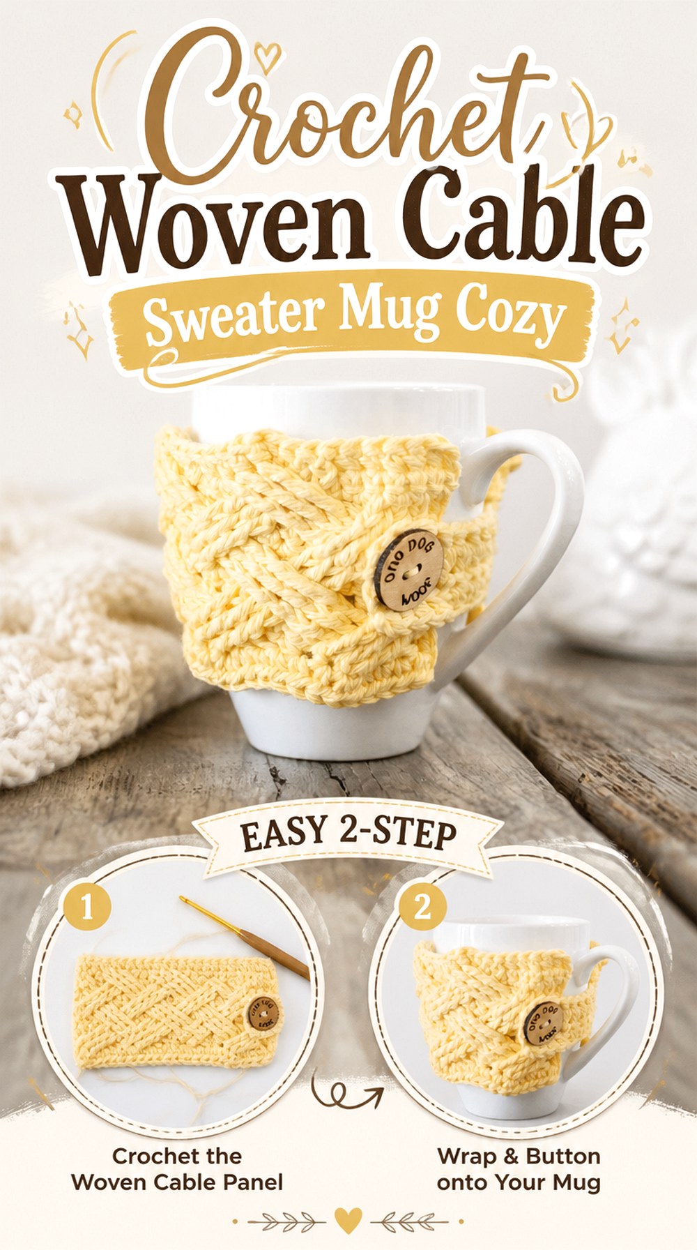 Crochet Woven Cable Sweater Mug Cozy