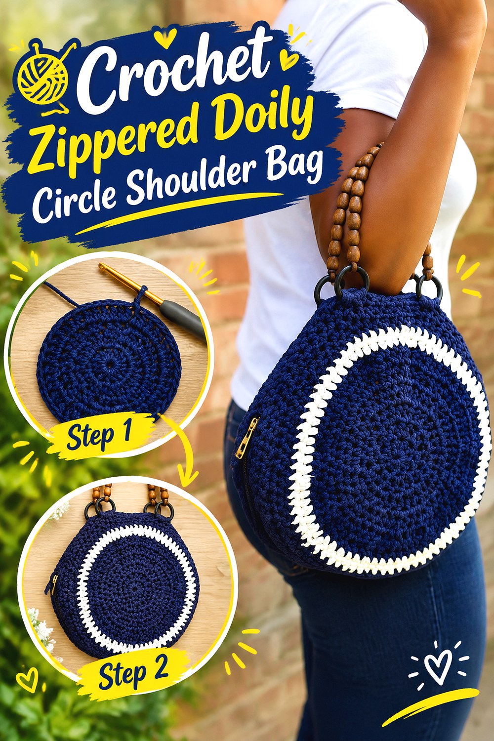 Crochet Zippered Doily Circle Shoulder Bag