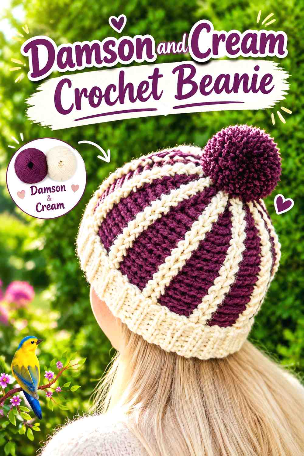 5. Damson And Cream Crochet Beanie