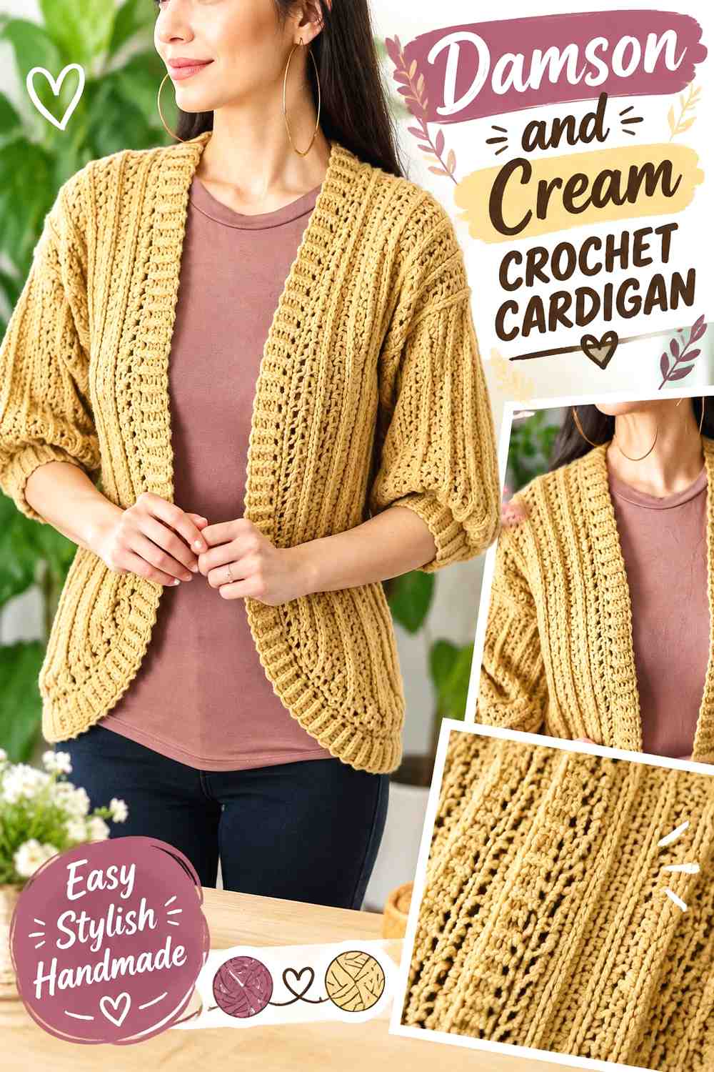 1. Damson And Cream Crochet Cardigan
