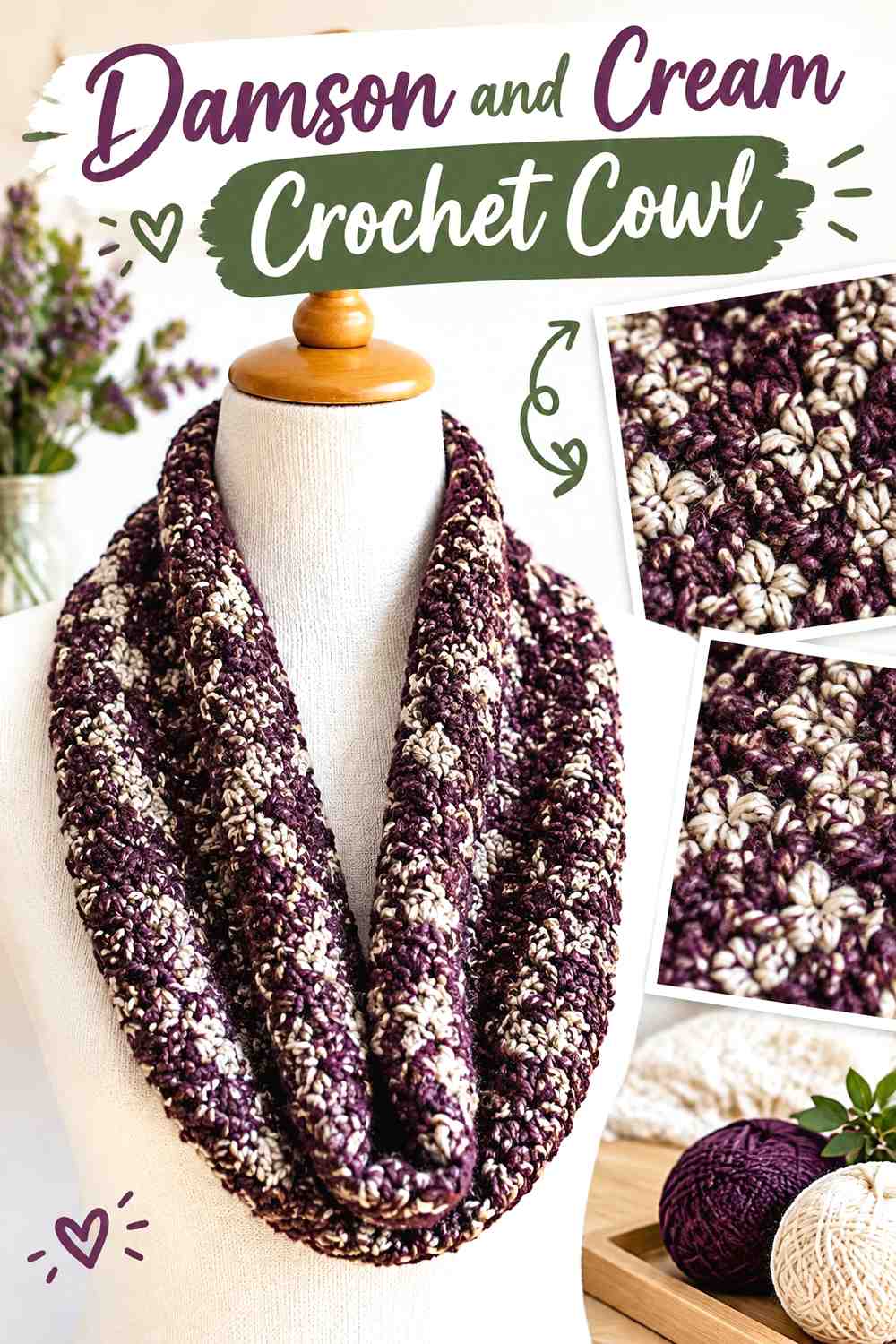 9. Damson And Cream Crochet Cowl