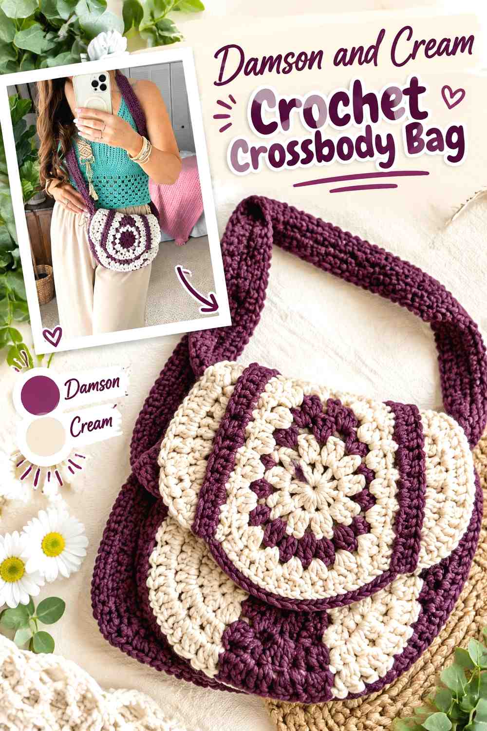 17. Damson And Cream Crochet Crossbody Bag