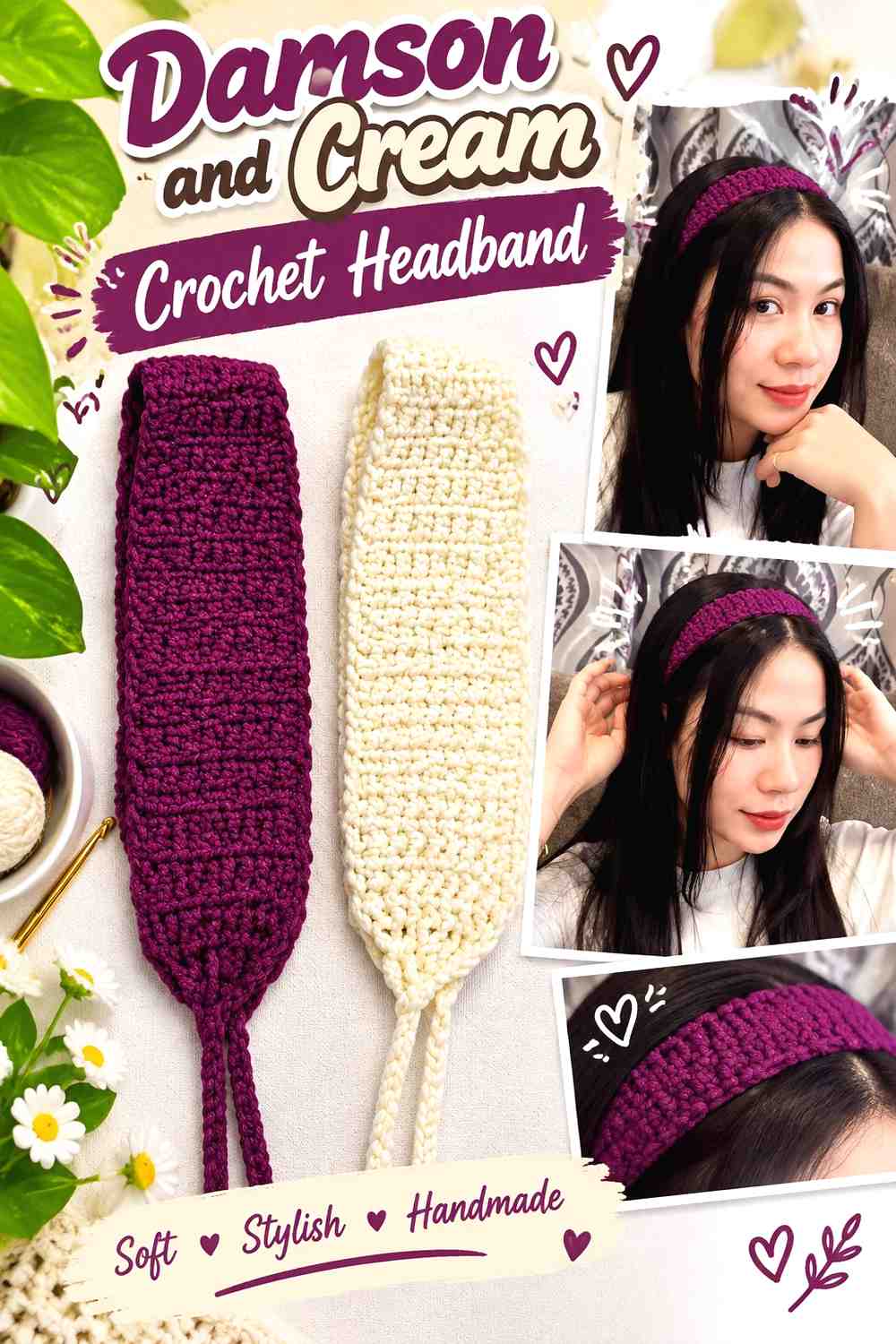 15. Damson And Cream Crochet Headband