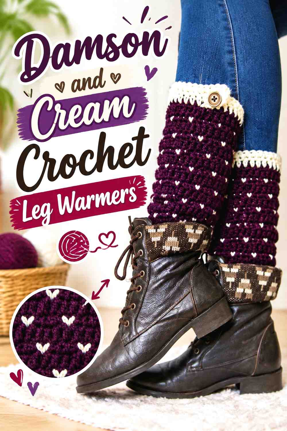 12. Damson And Cream Crochet Leg Warmers