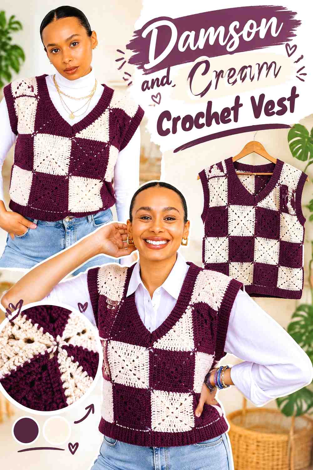 7. Damson And Cream Crochet Vest