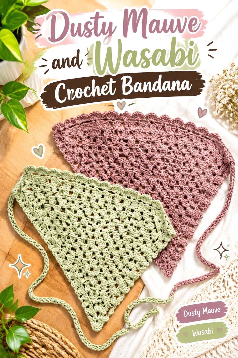5. Dusty Mauve And Wasabi Crochet Bandana