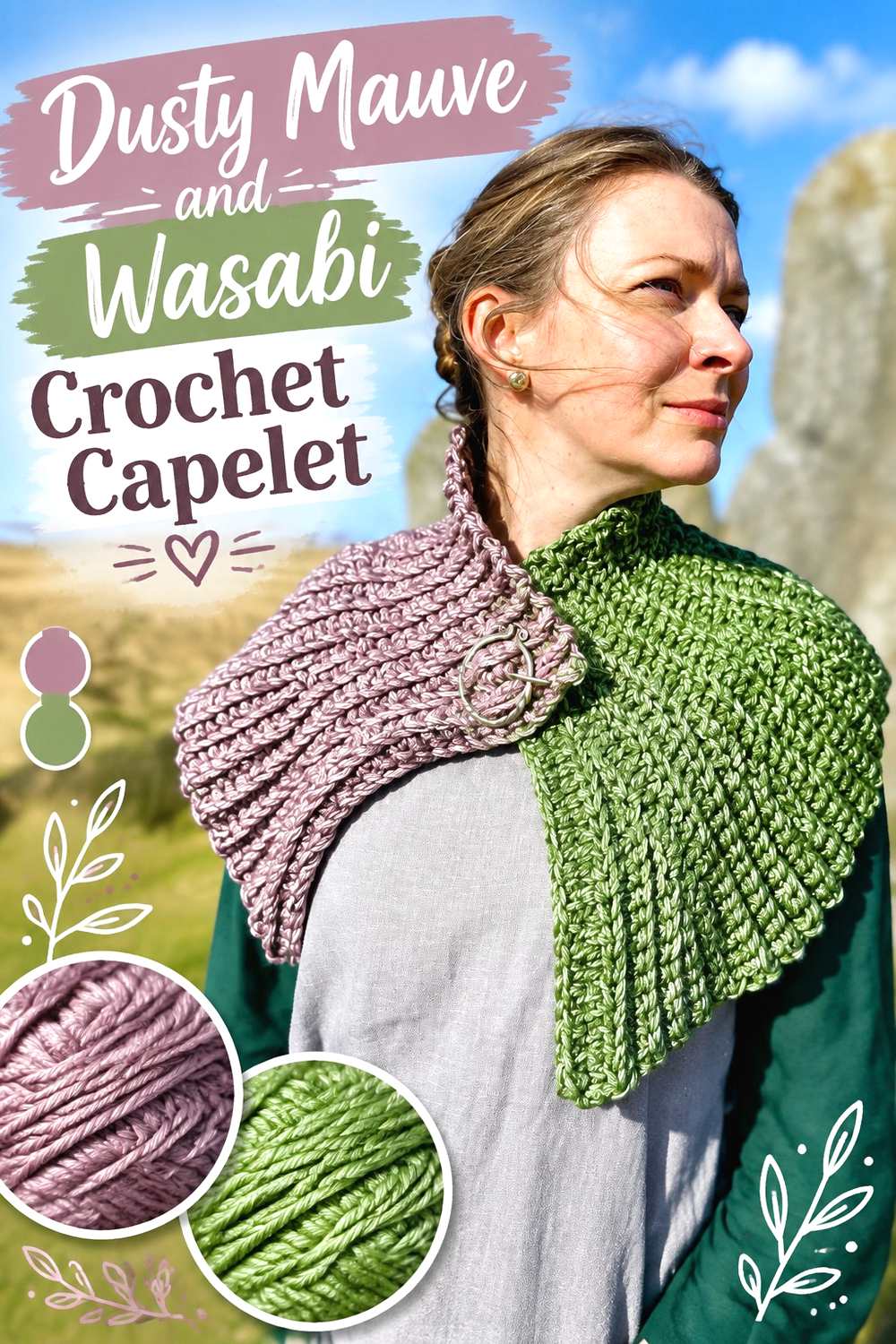 18. Dusty Mauve And Wasabi Crochet Capelet