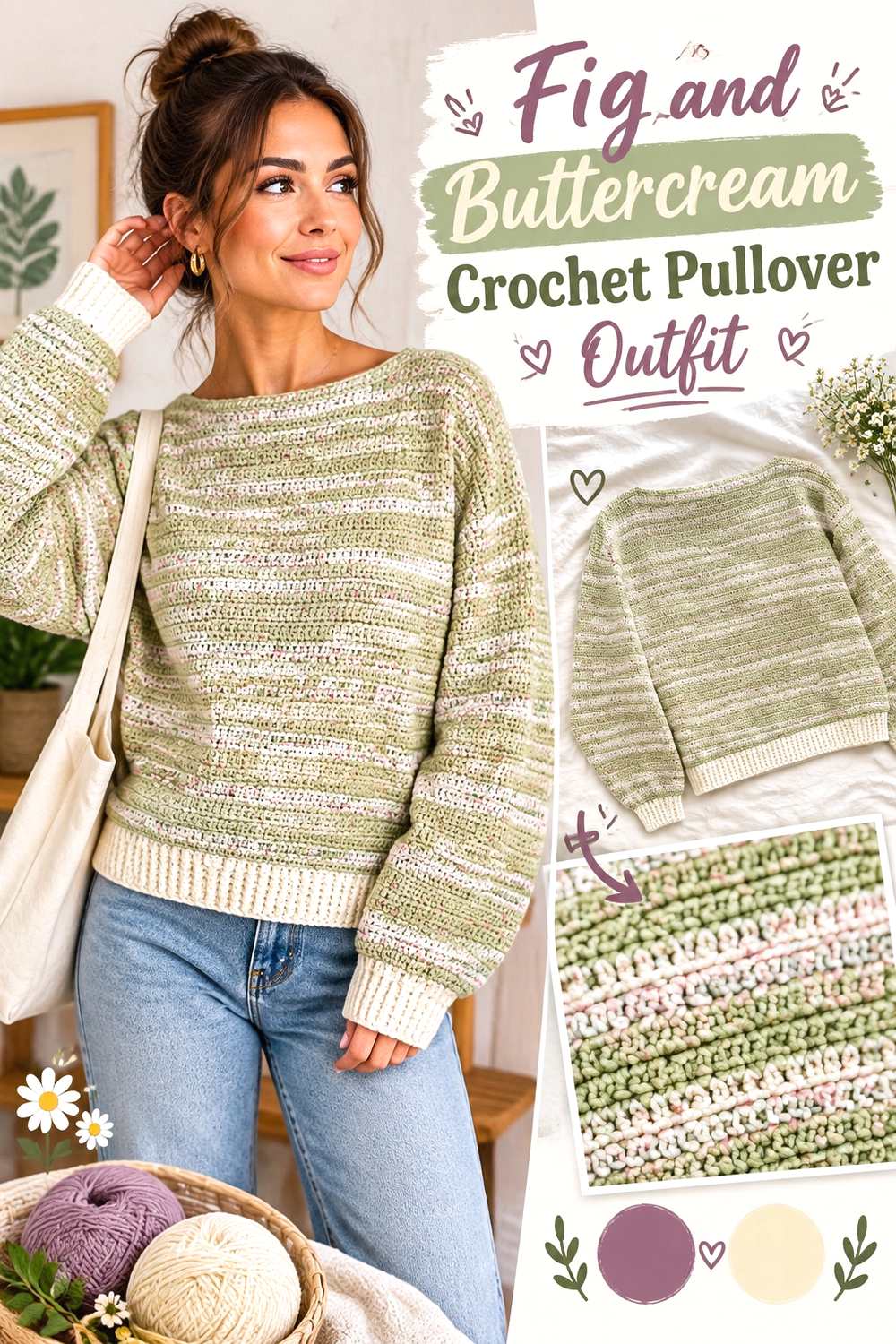 9. Fig And Buttercream Crochet Pullover Outfit