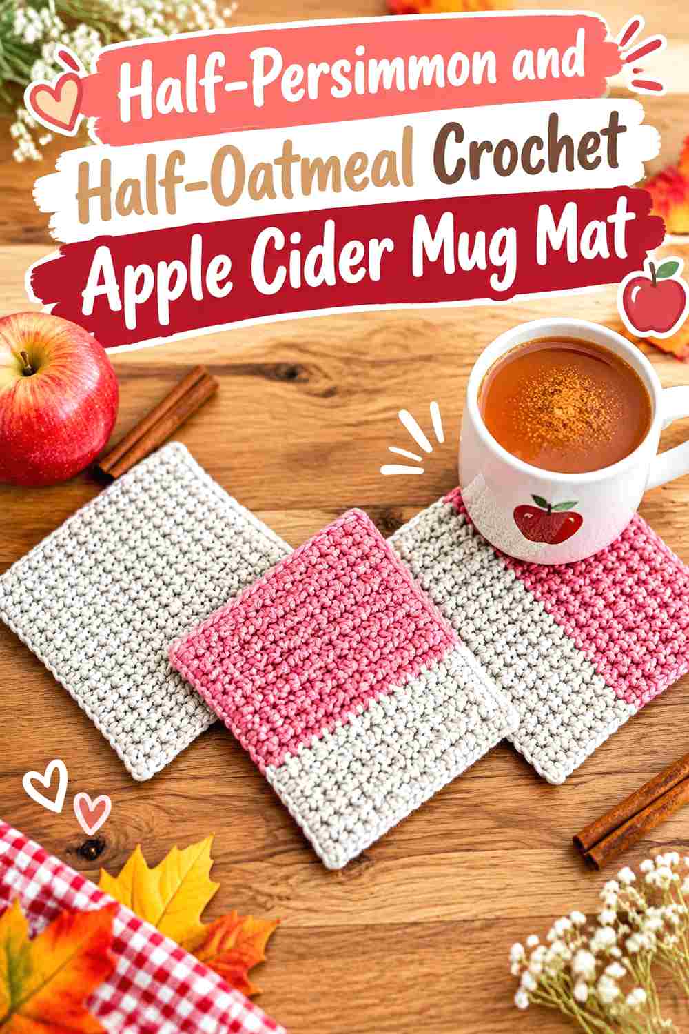 5. Half Persimmon And Half Oatmeal Crochet Apple Cider Mug Mat