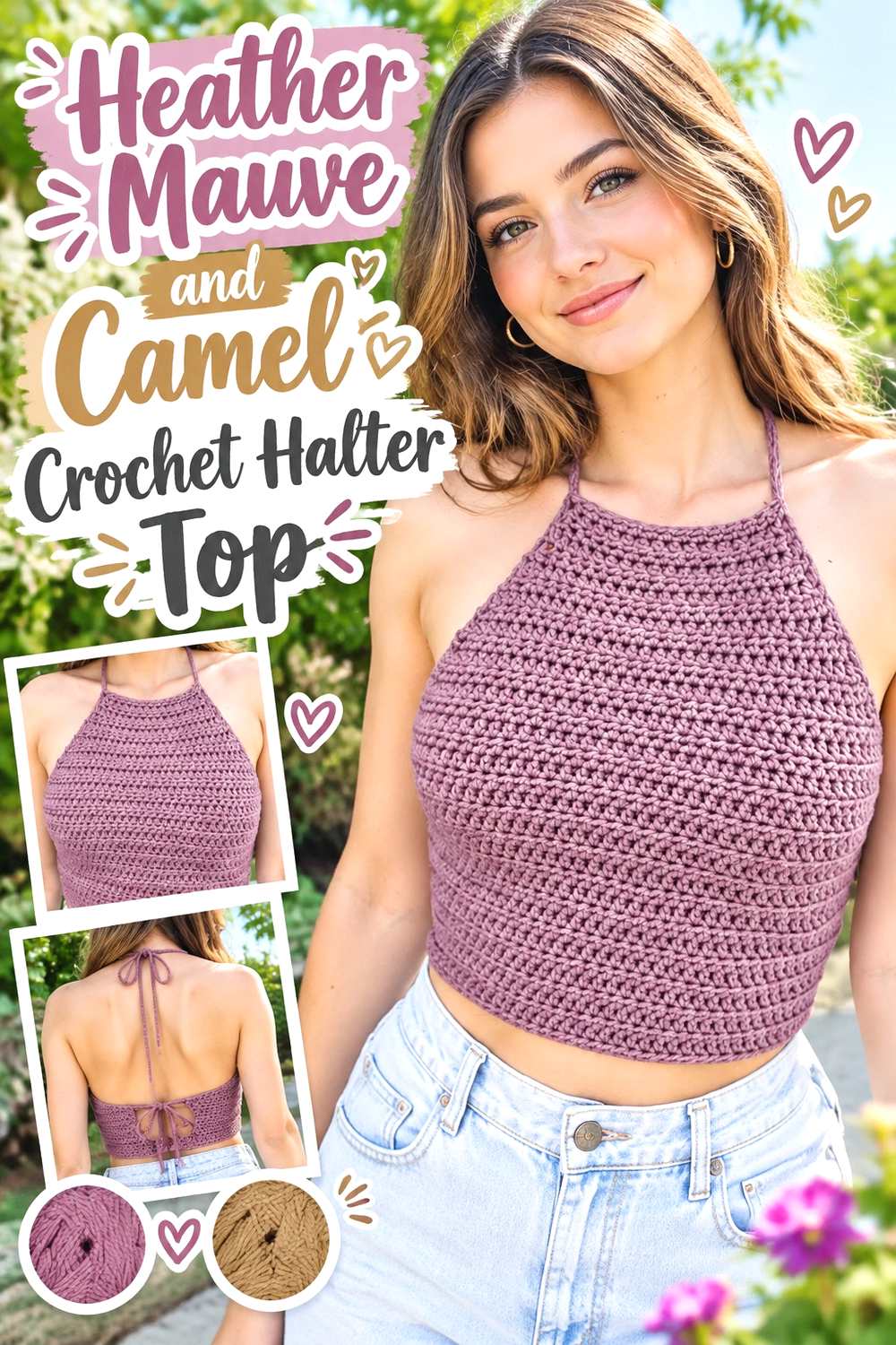 12. Heather Mauve And Camel Crochet Halter Top