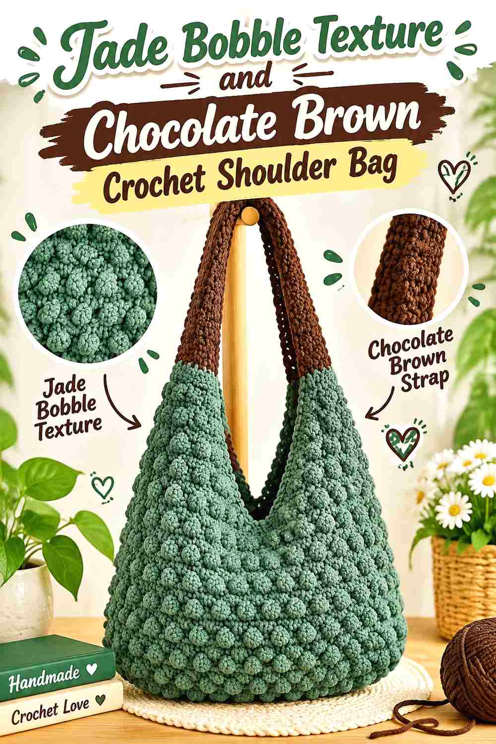 4. Jade Bobble Texture And Chocolate Brown Crochet Shoulder Bag