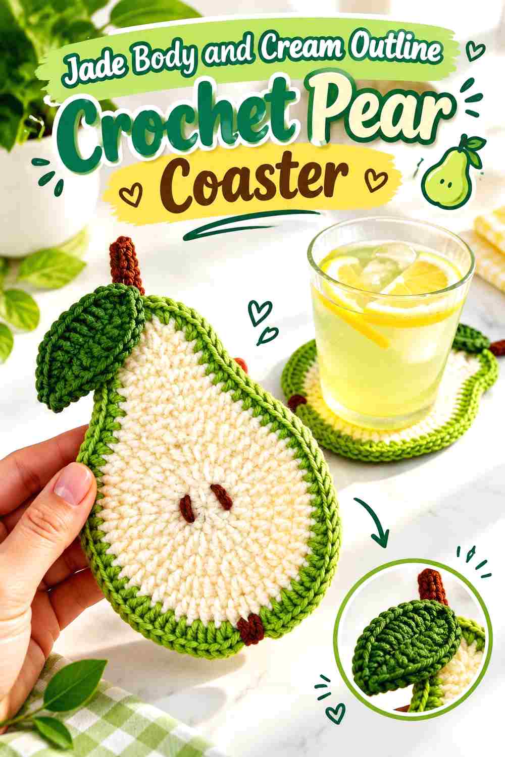 1. Jade Body And Cream Outline Crochet Pear Coaster