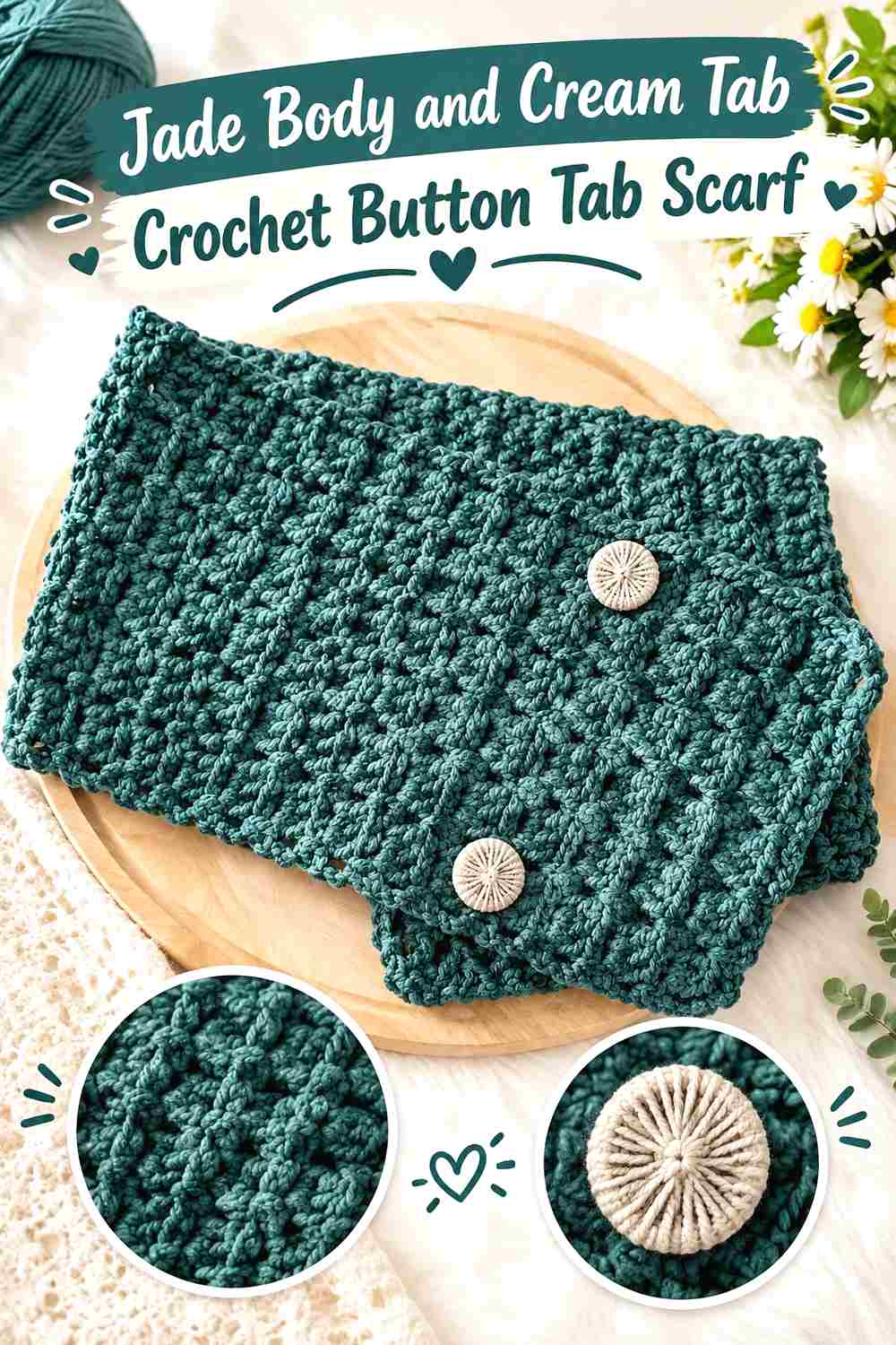 10. Jade Body And Cream Tab Crochet Button Tab Scarf