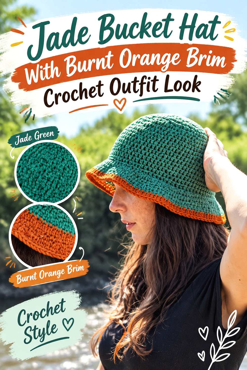 9. Jade Bucket Hat With Burnt Orange Brim Crochet Outfit Look