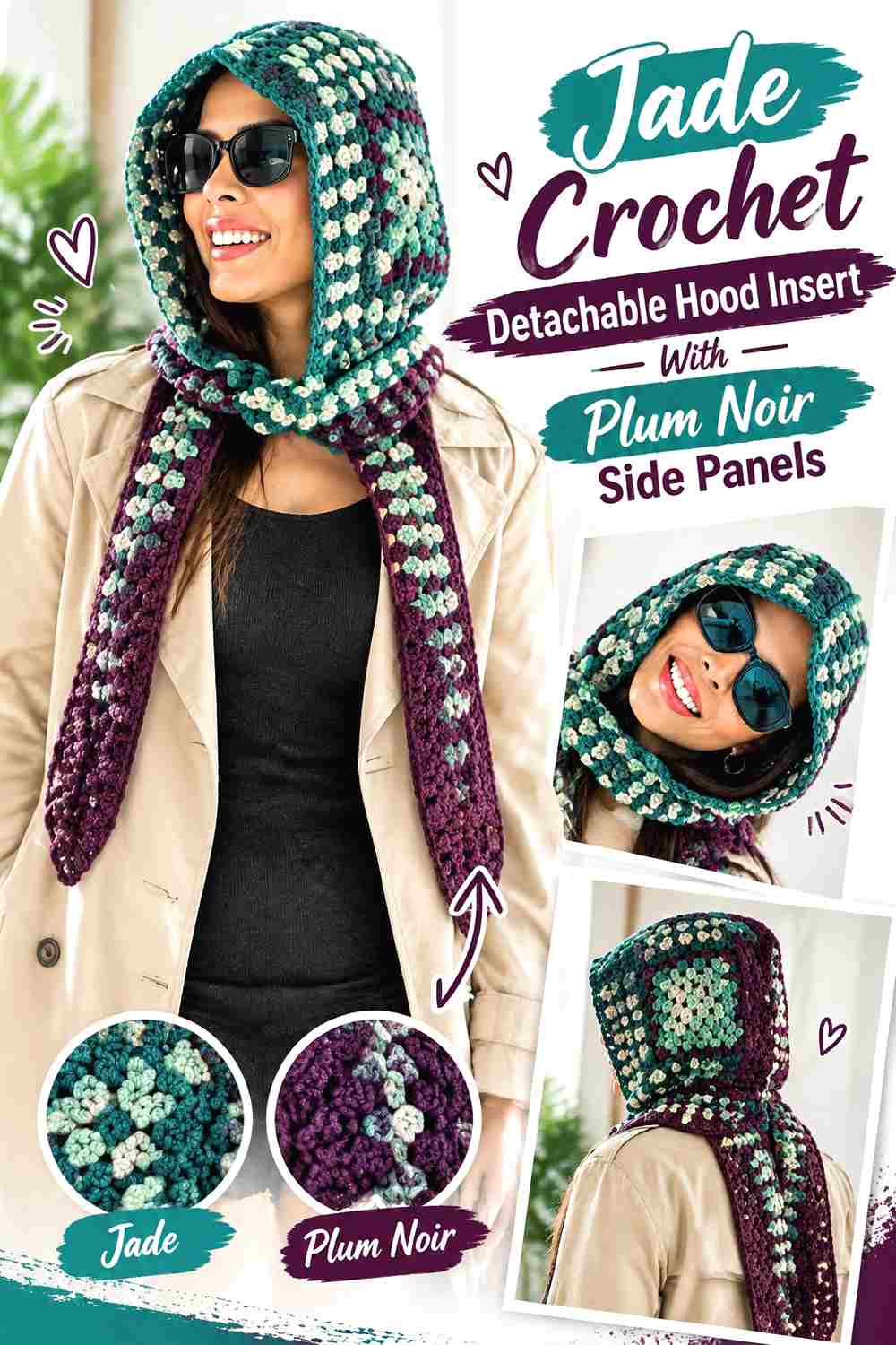 7. Jade Crochet Detachable Hood Insert With Plum Noir Side Panels