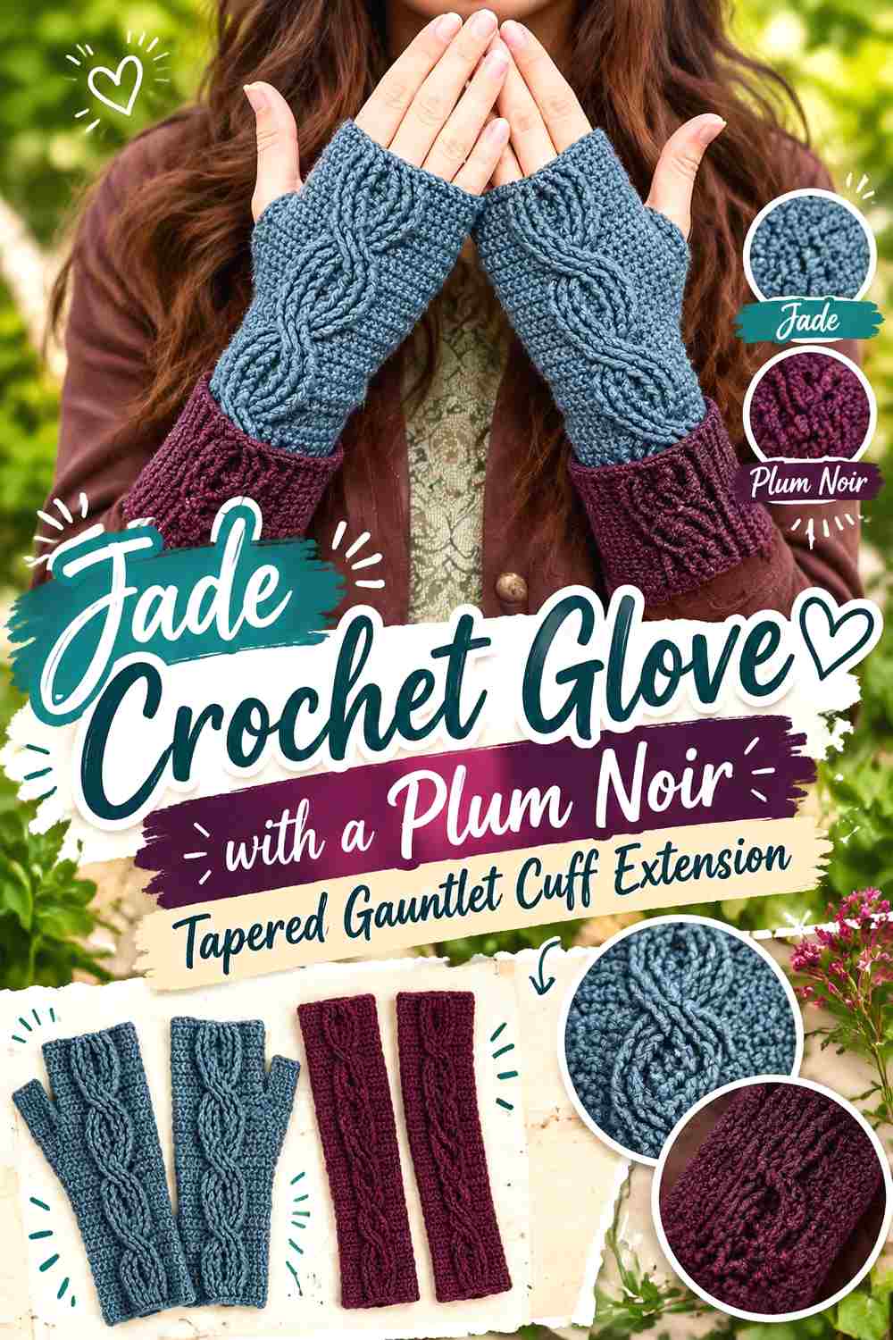 4. Jade Crochet Glove With A Plum Noir Tapered Gauntlet Cuff Extension