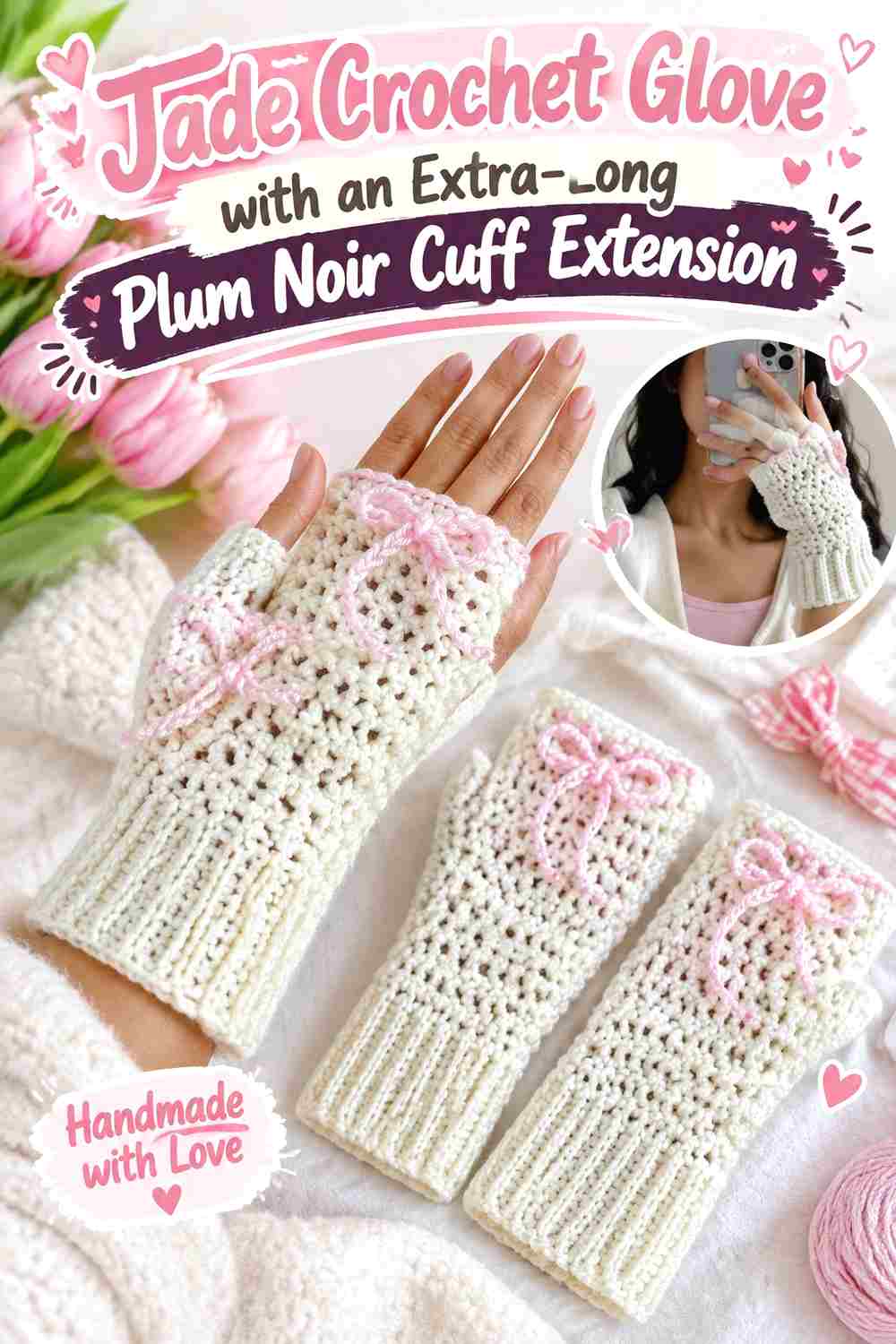 2. Jade Crochet Glove With An Extra Long Plum Noir Cuff Extension