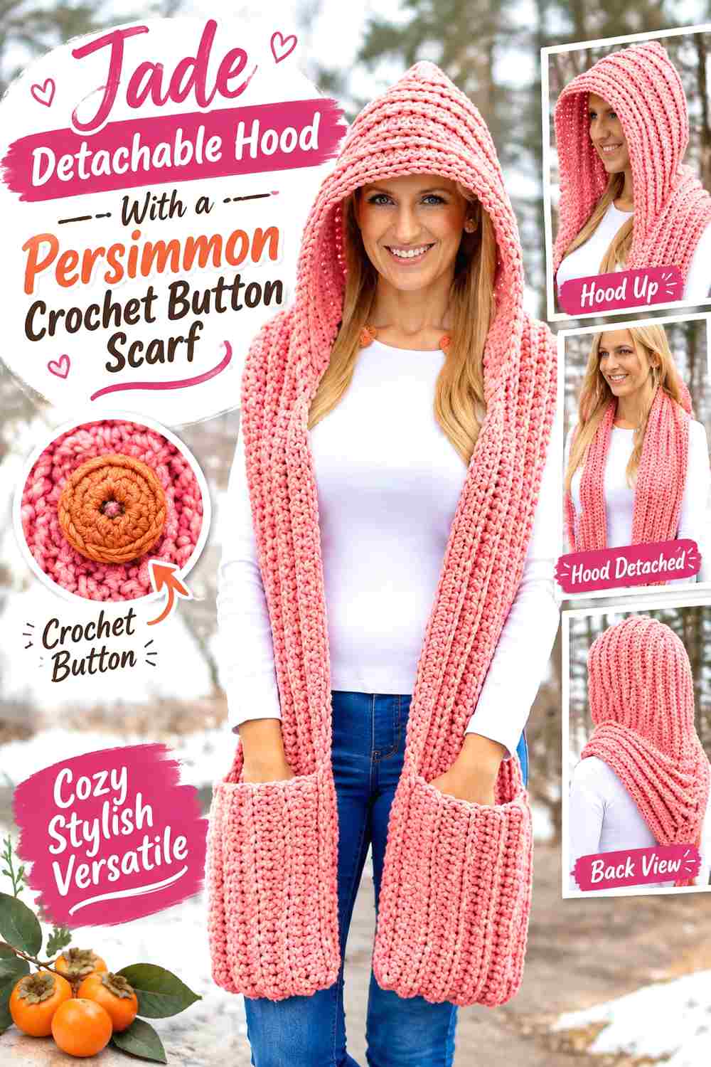 12. Jade Detachable Hood With A Persimmon Crochet Button Scarf