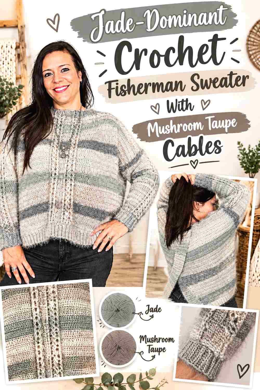 10. Jade Dominant Crochet Fisherman Sweater With Mushroom Taupe Cables