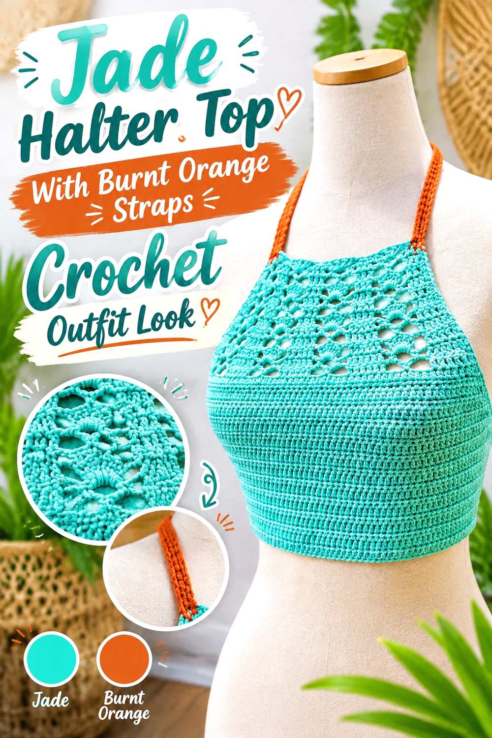 11. Jade Halter Top With Burnt Orange Straps Crochet Outfit Look