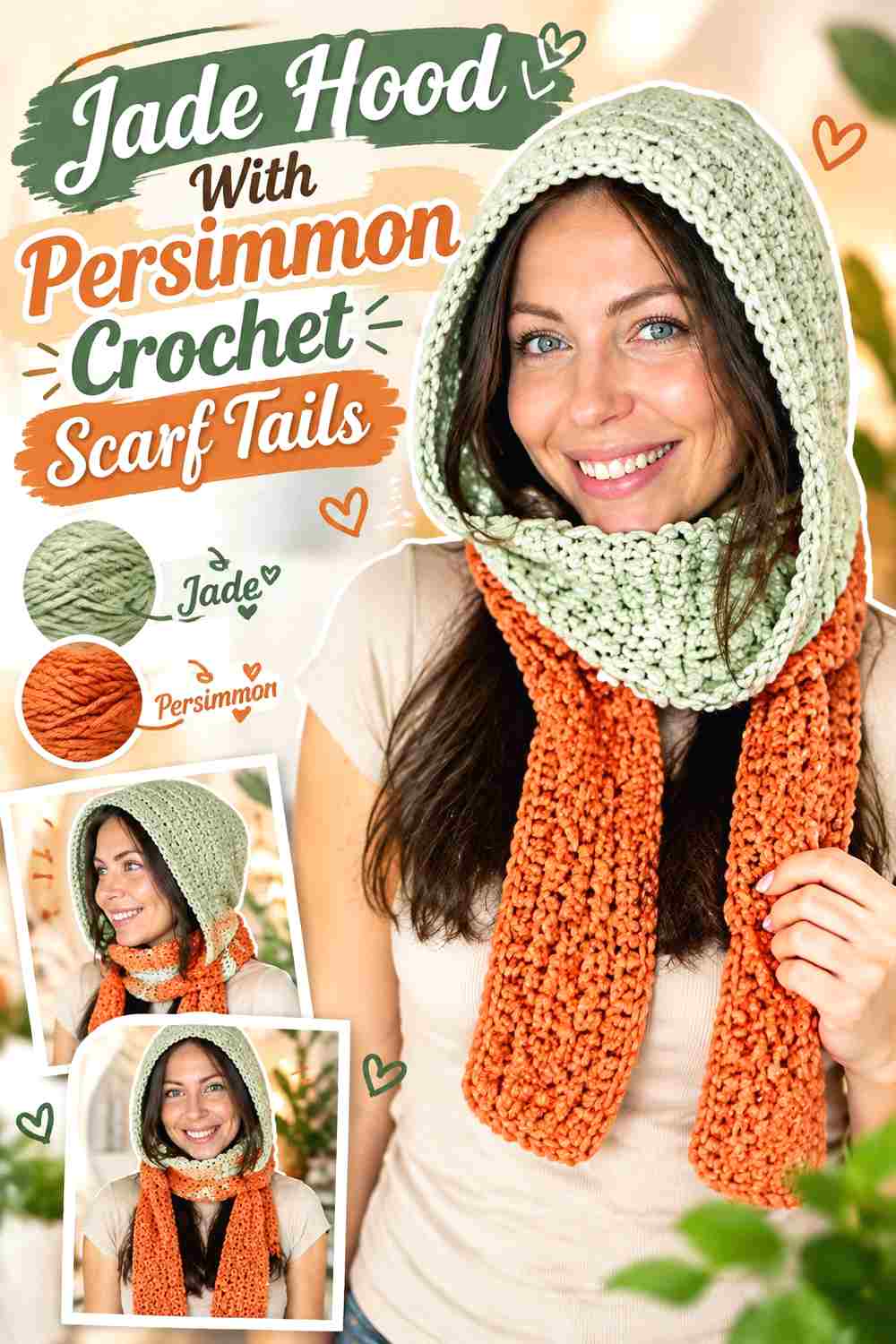 2. Jade Hood With Persimmon Crochet Scarf Tails