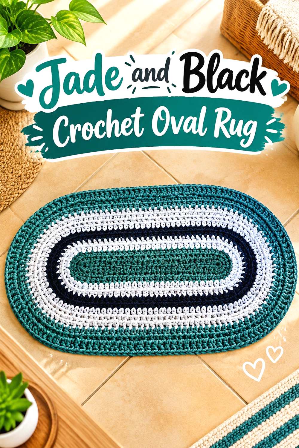 14. Jade And Black Crochet Oval Rug