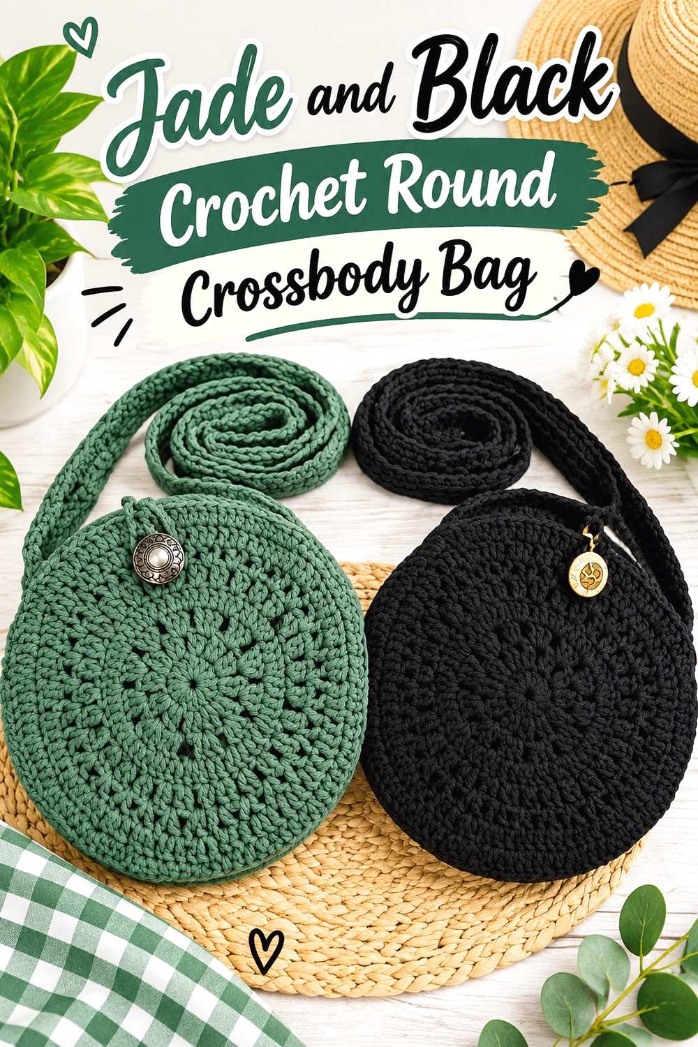 11. Jade And Black Crochet Round Crossbody Bag