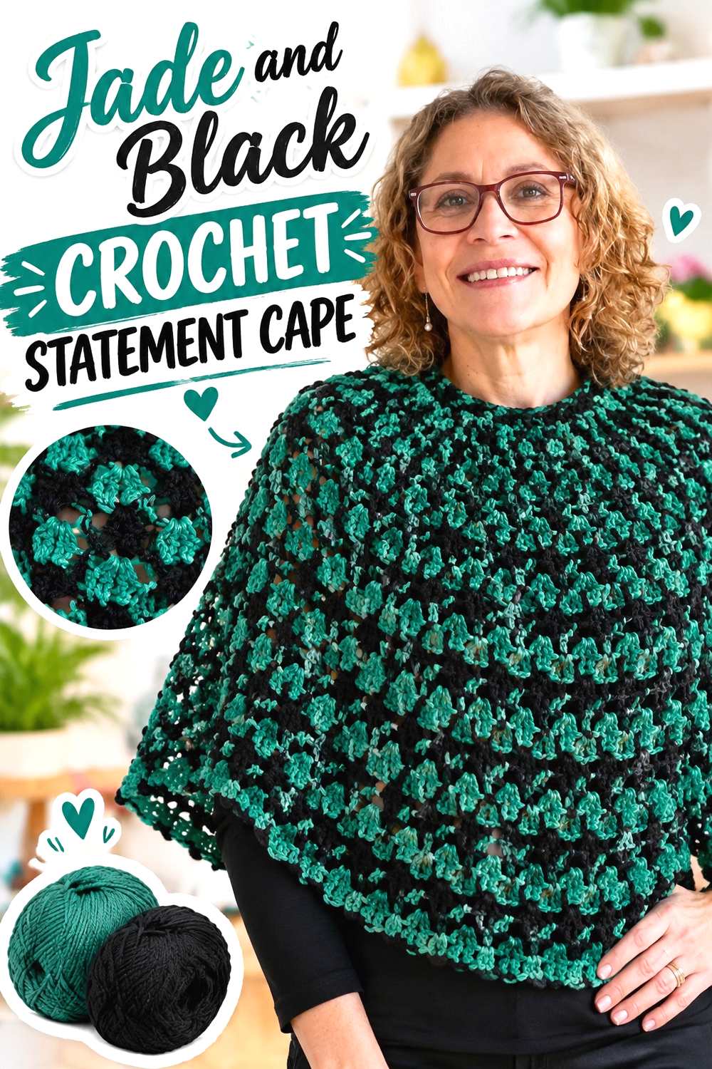 16. Jade And Black Crochet Statement Cape
