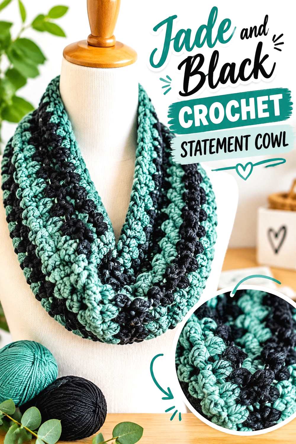 18. Jade And Black Crochet Statement Cowl