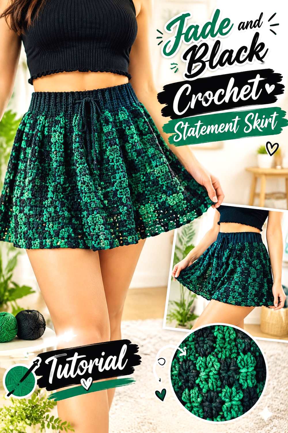13. Jade And Black Crochet Statement Skirt