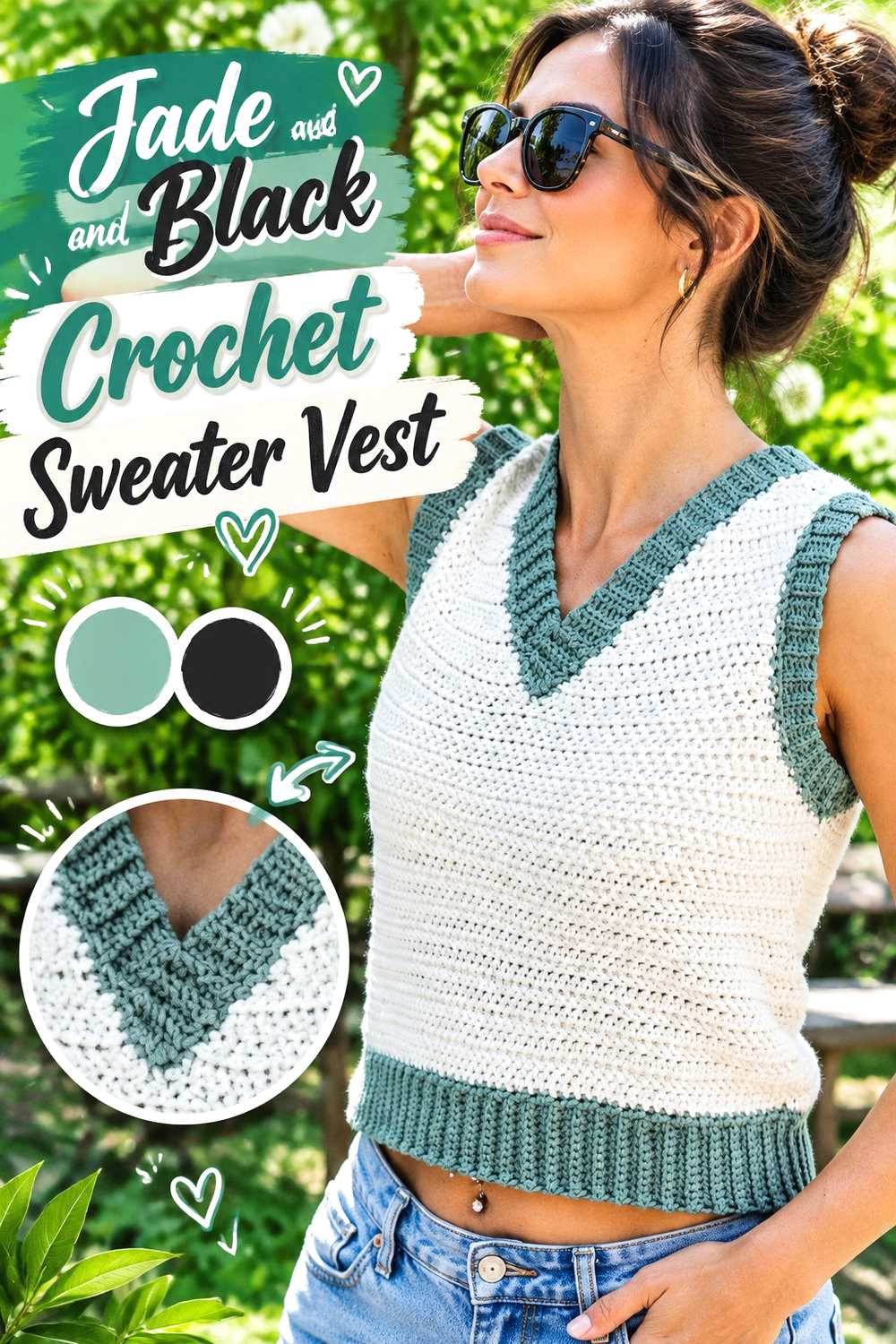 7. Jade And Black Crochet Sweater Vest