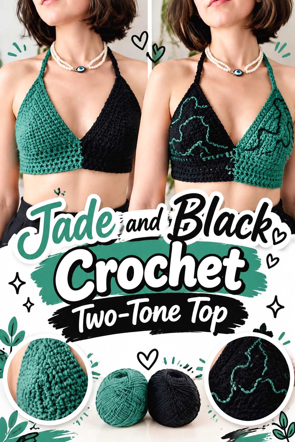 12. Jade And Black Crochet Two Tone Top