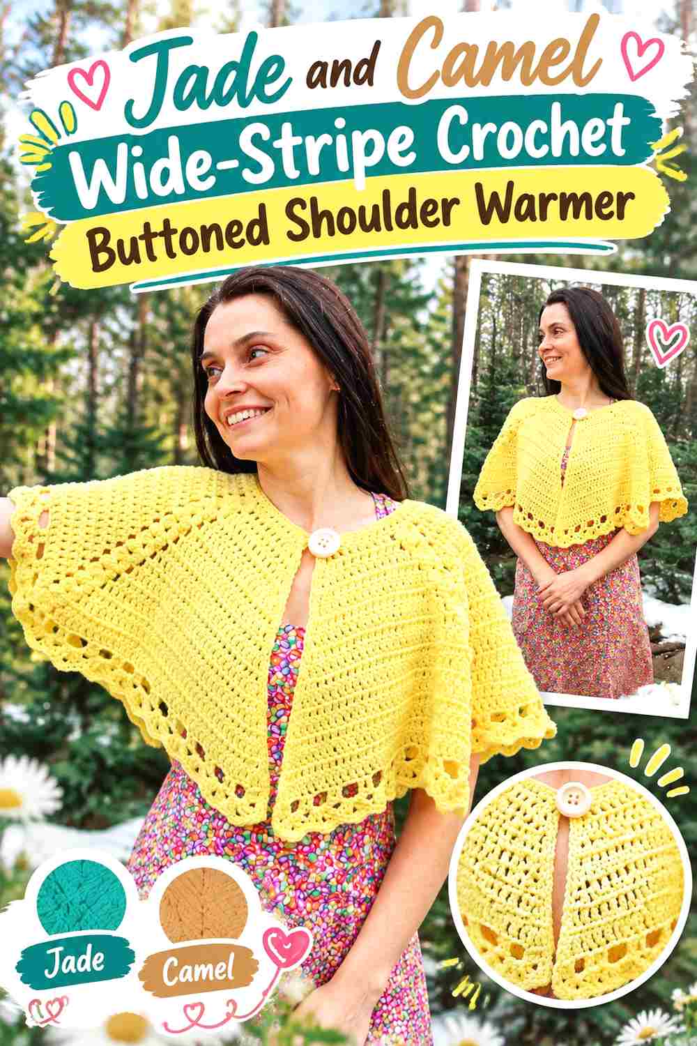 8. Jade And Camel Wide Stripe Crochet Buttoned Shoulder Warmer