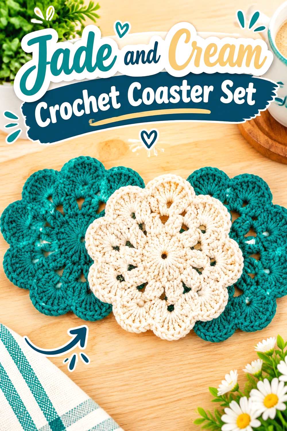 4. Jade And Cream Crochet Coaster Set