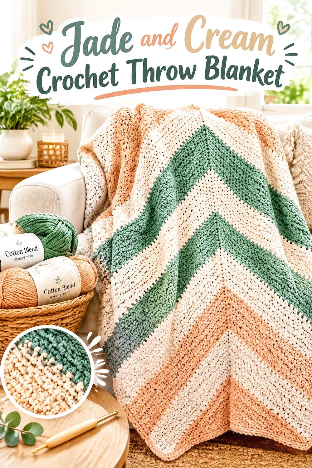 10. Jade And Cream Crochet Throw Blanket