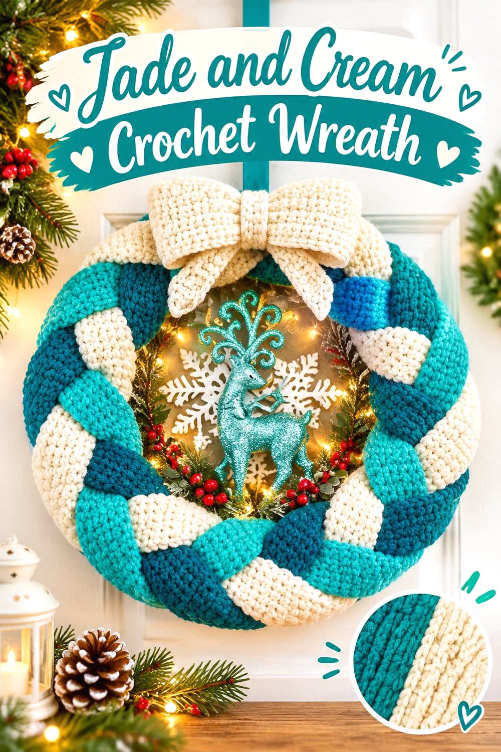 13. Jade And Cream Crochet Wreath