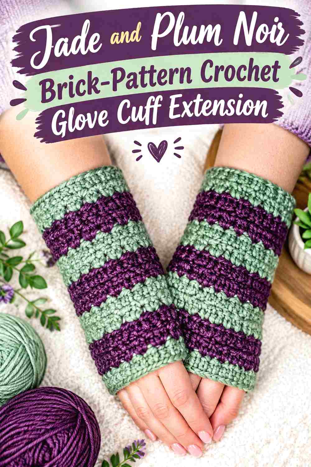 14. Jade And Plum Noir Brick Pattern Crochet Glove Cuff Extension