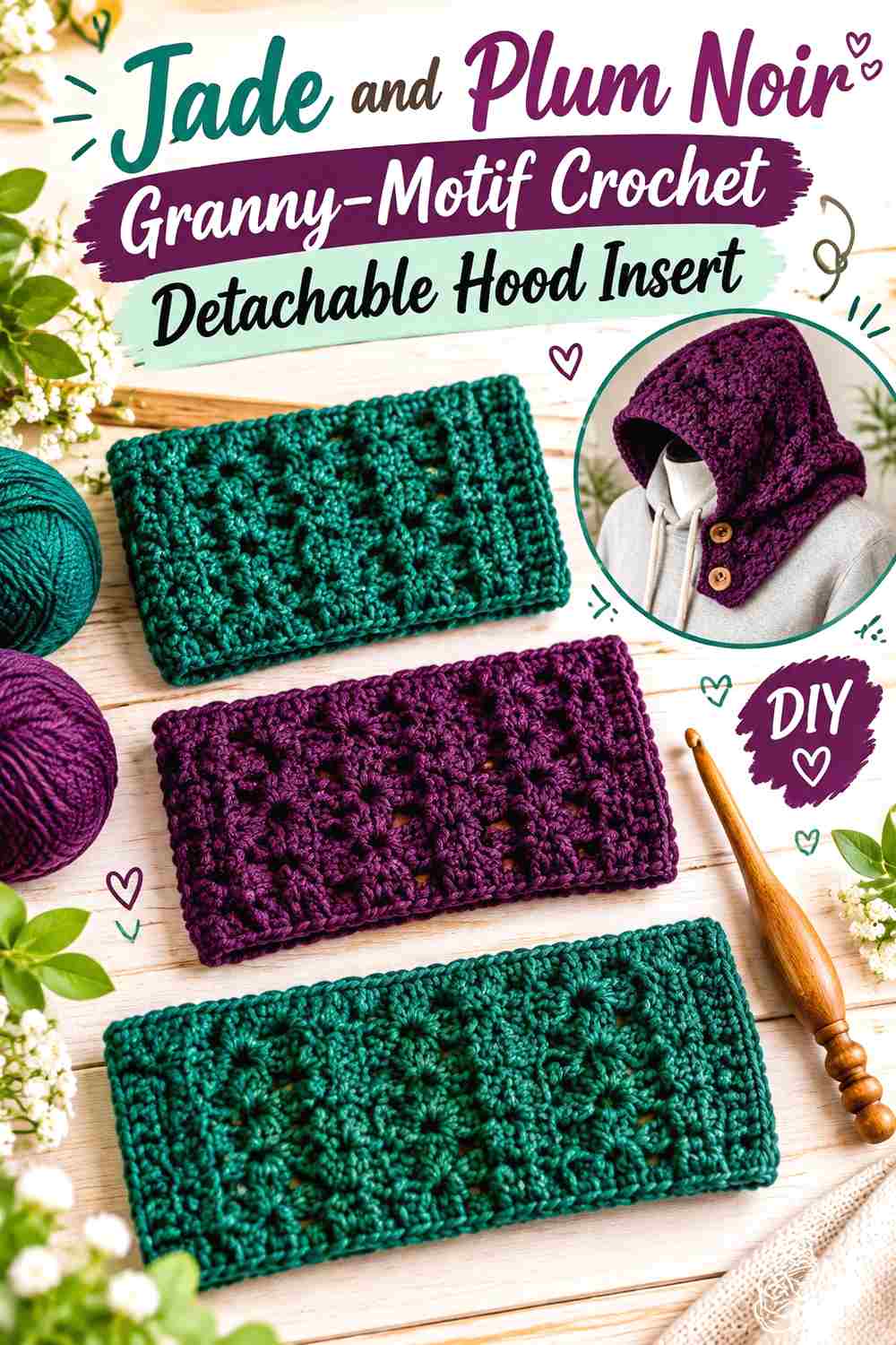 10. Jade And Plum Noir Granny Motif Crochet Detachable Hood Insert