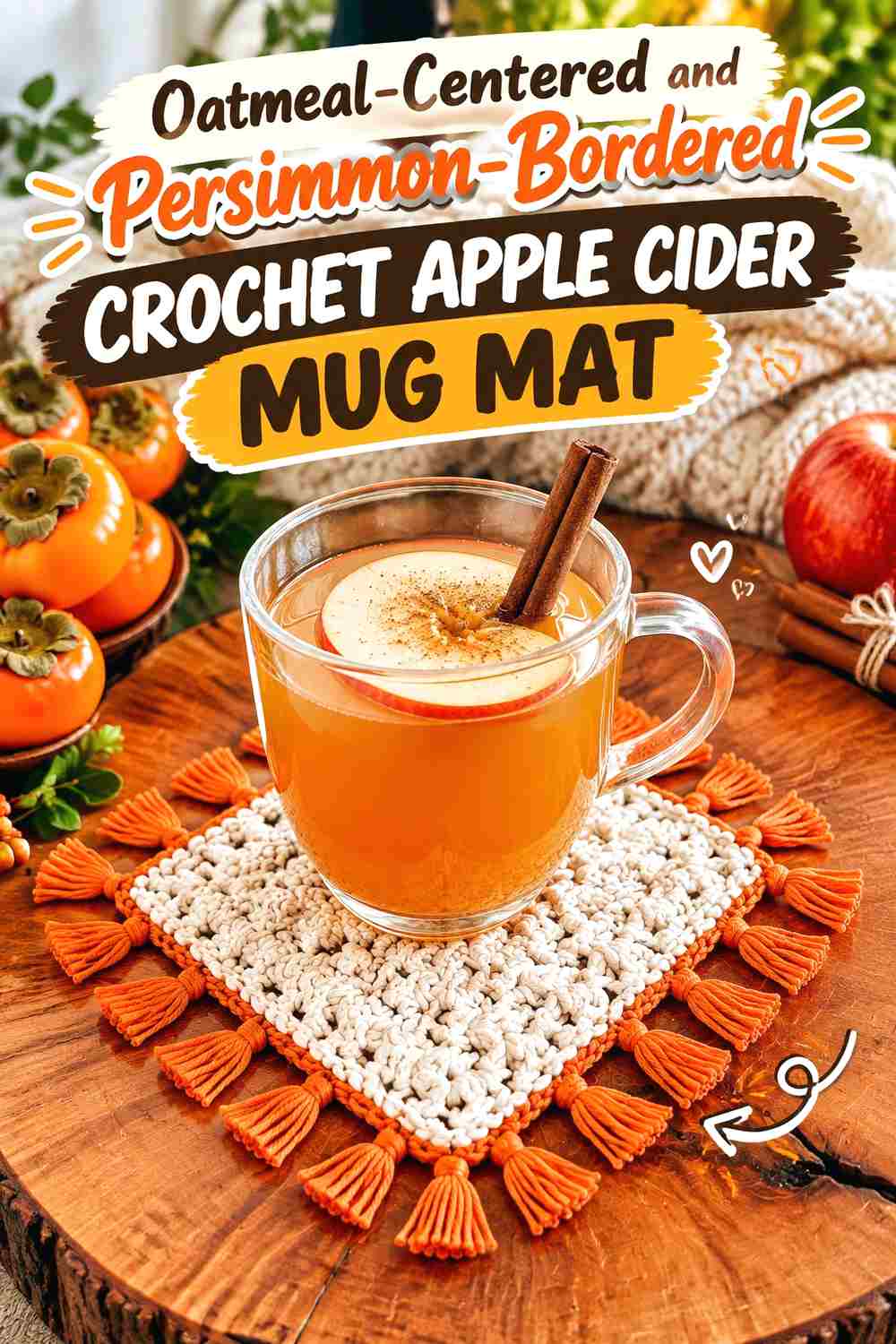 2. Oatmeal Centered And Persimmon Bordered Crochet Apple Cider Mug Mat
