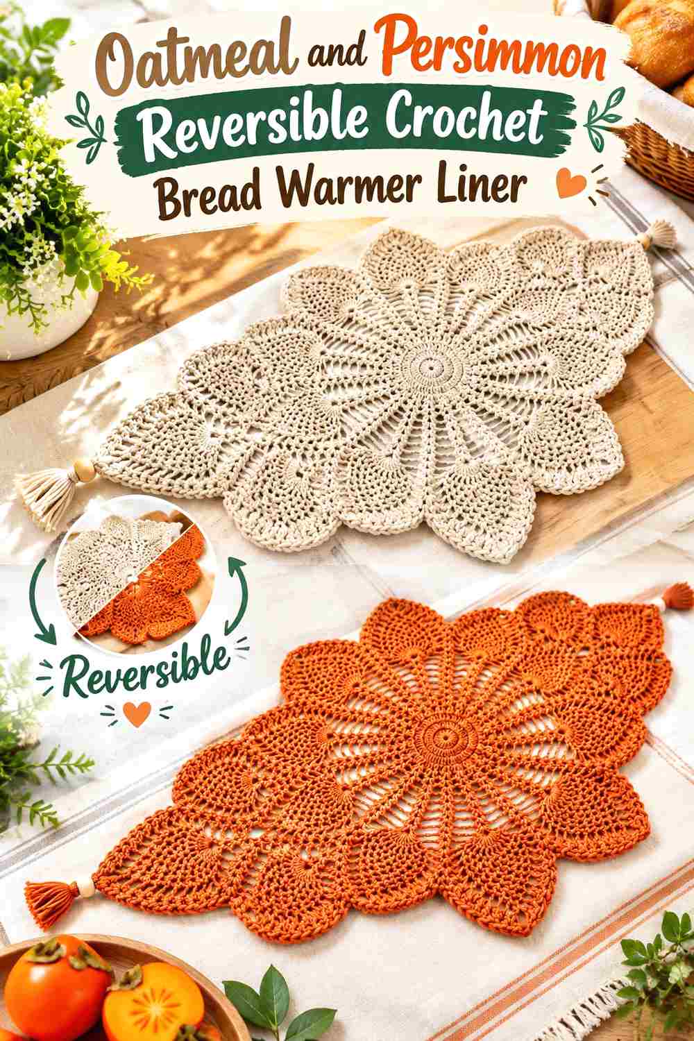 15. Oatmeal And Persimmon Reversible Crochet Bread Warmer Liner