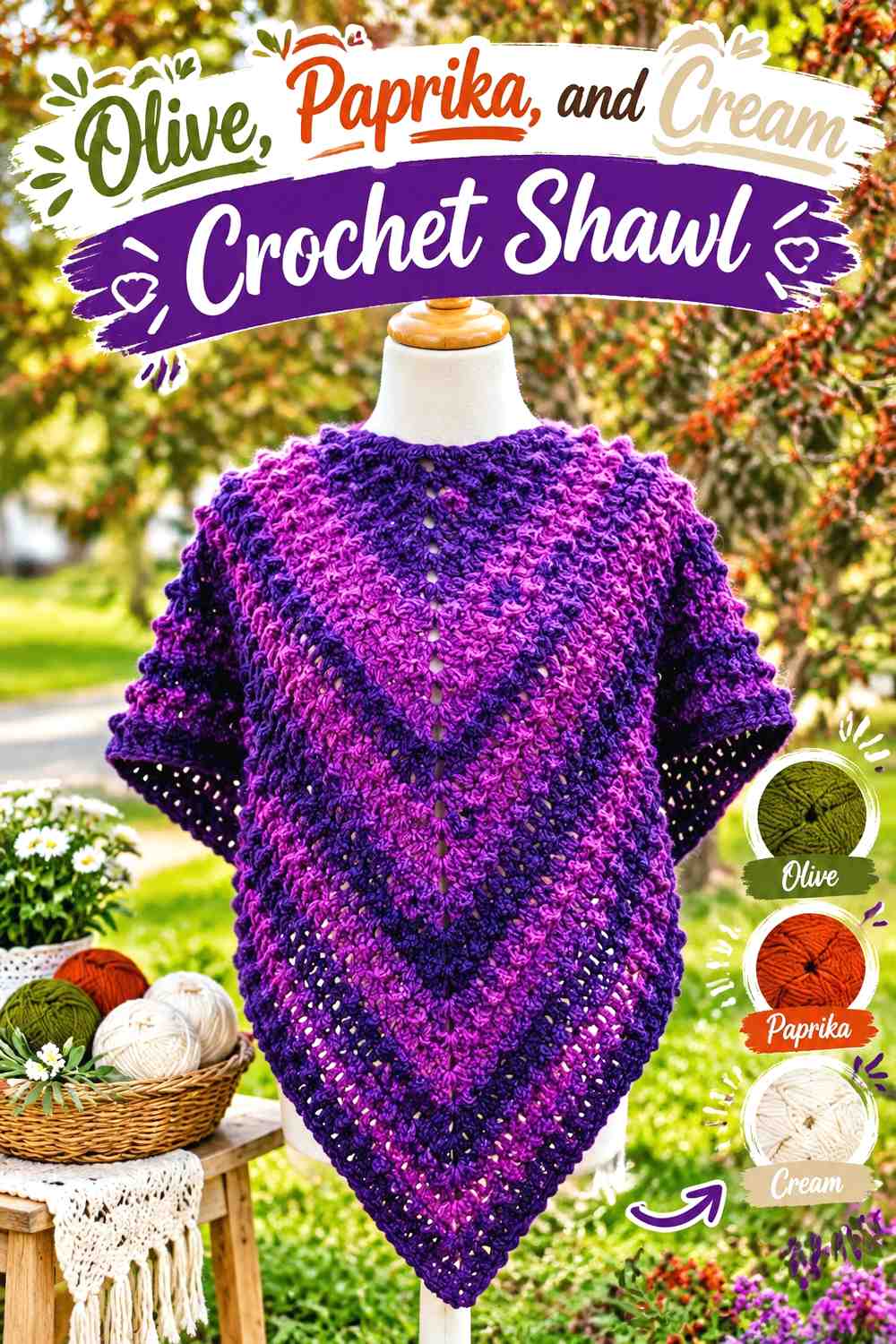 9. Olive Paprika And Cream Crochet Shawl