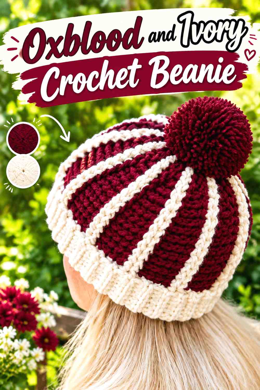 6. Oxblood And Ivory Crochet Beanie