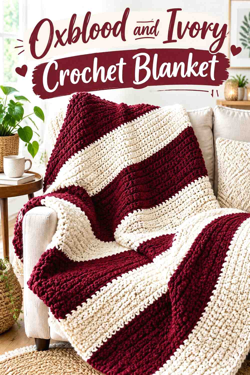 3. Oxblood And Ivory Crochet Blanket
