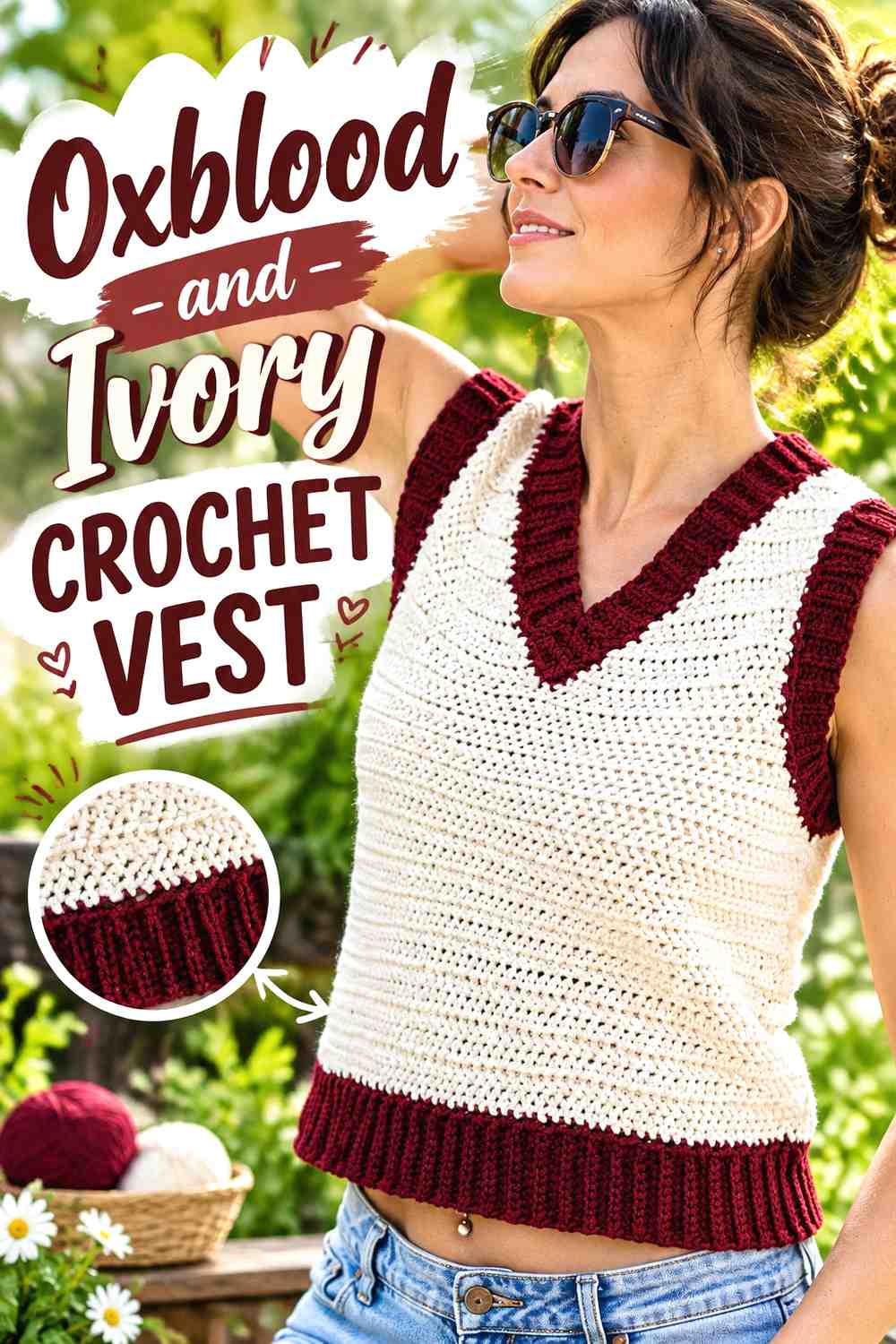 8. Oxblood And Ivory Crochet Vest