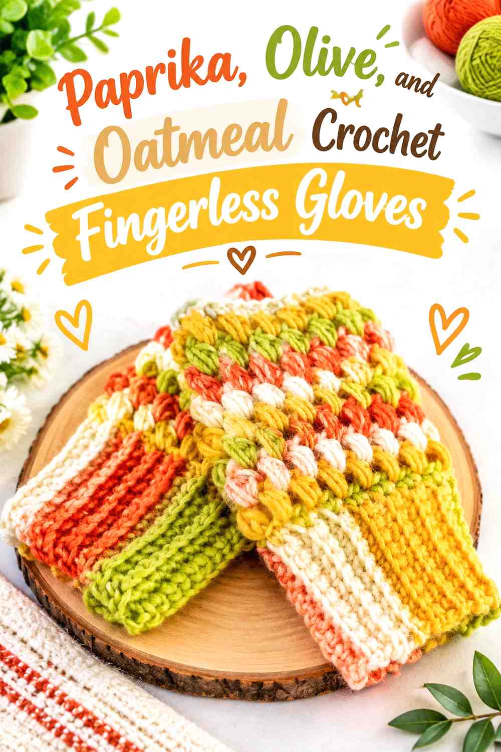 21. Paprika Olive And Oatmeal Crochet Fingerless Gloves