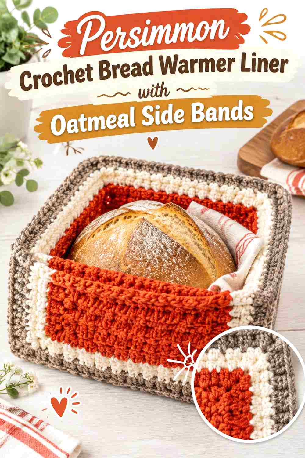 14. Persimmon Crochet Bread Warmer Liner With Oatmeal Side Bands